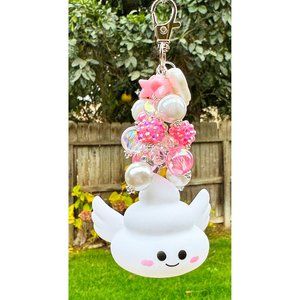 Kawaii White Poop Turd Angel Squeaker Keychain Bag Purse Charm